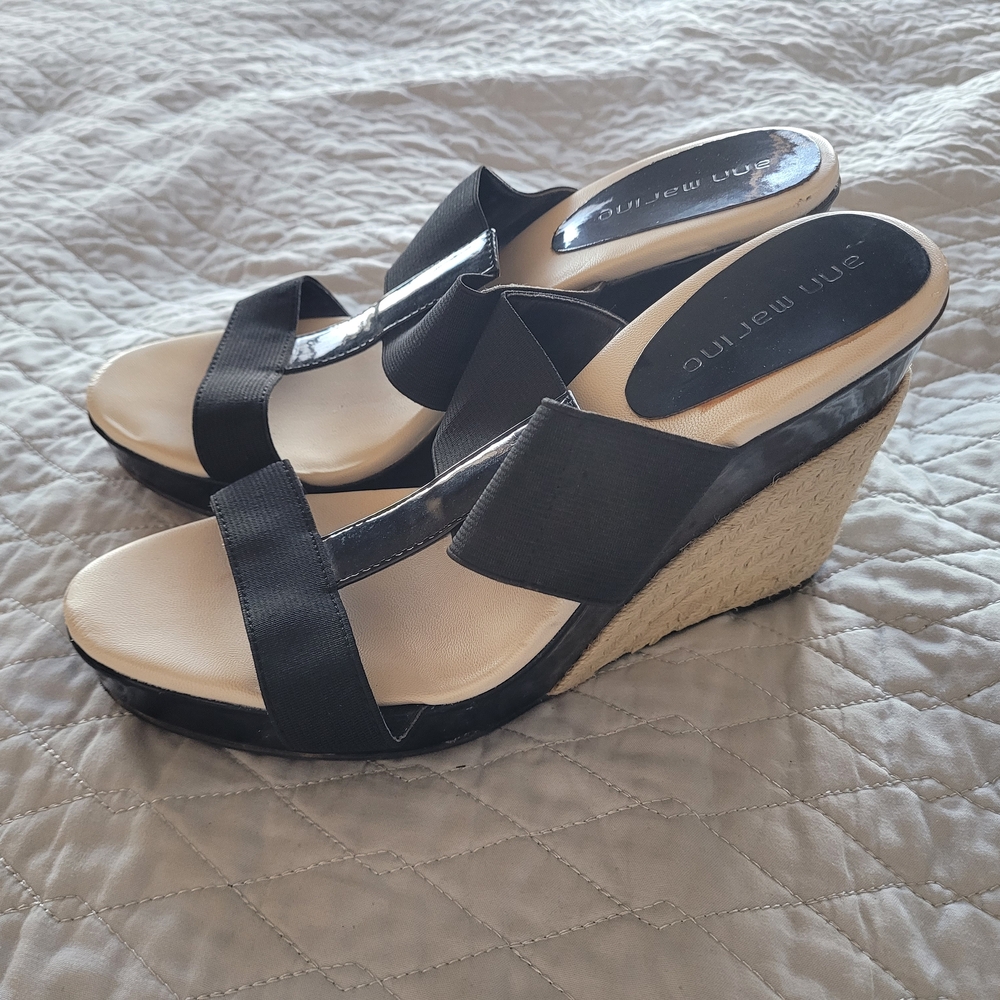 Ann Marino Black and Cream Wedge Sandals